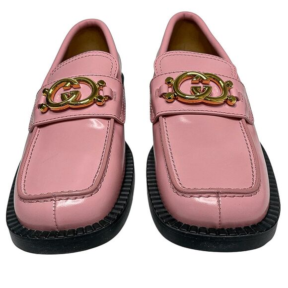 Gucci Pink Leather GG Logo Lug Sole Loafers EU 40 w/ Gold Hardware & Dust Bags - Picture 3 of 13